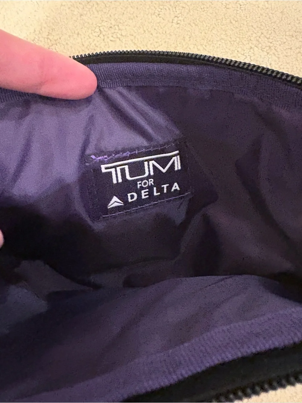 Tumi x Delta  Gray Compact Travel Pouch with Black Trim